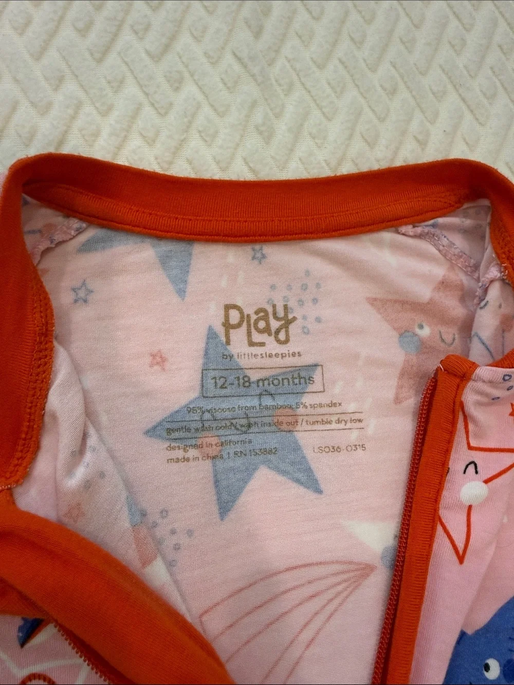 Little Sleepies Play, 12-18mo. Pink Star-Print One-Piece Romper.